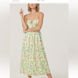 ASTR the Label Yellow Abstract Floral Smocked Midi Dress ADR102820-003 Womens S